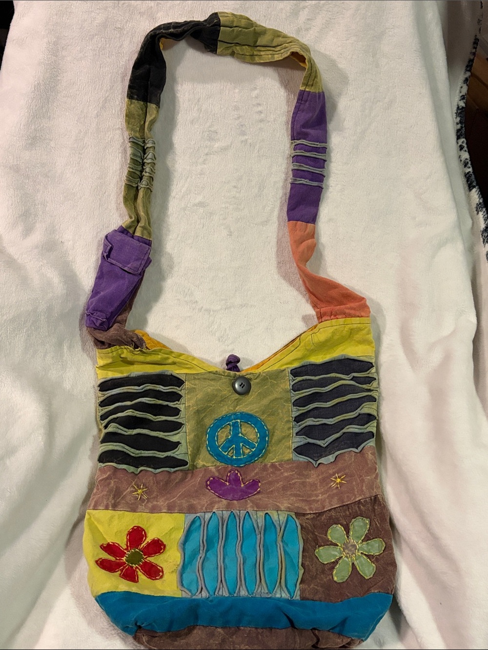 Boho Patchwork Peace Sign Crossbody Bag